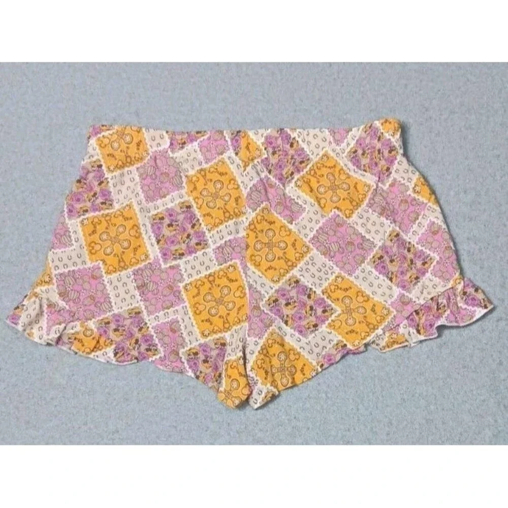 Disney Mickey Mouse Ruffled Patchwork Sleep Shorts Womens M  Pajamas Lounge Boho - Picture 11 of 11